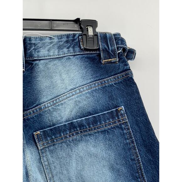 BERSHKA Women's Blue Denim Baggy-Fit Distressed Carpenter Straight-Leg Jeans SZ6 - Picture 6 of 10